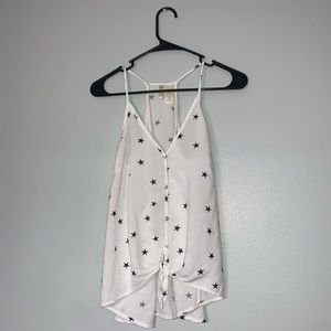 Shear white tank top with navy stars
